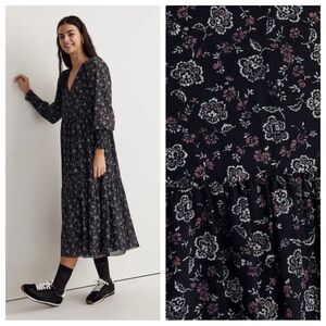 Madewell Georgette V-Neck Tiered Midi Dress in Enchanted Floral 26940